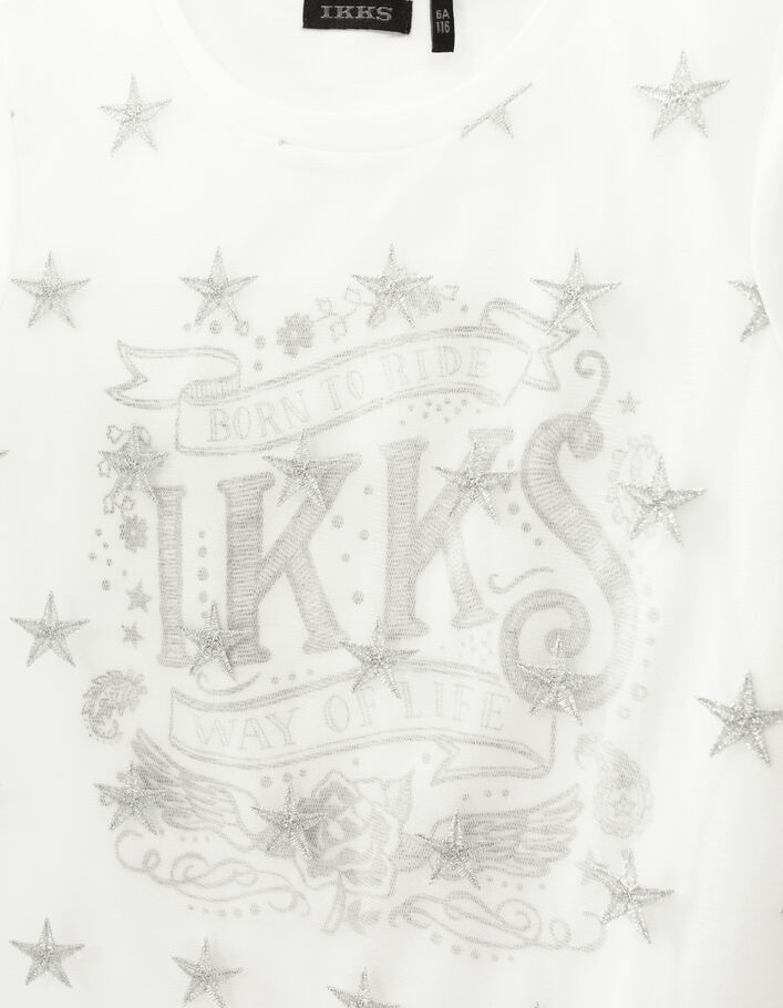 Jane Austen Umeki straal Wit T-shirt twee materialen tule sterren meisjes