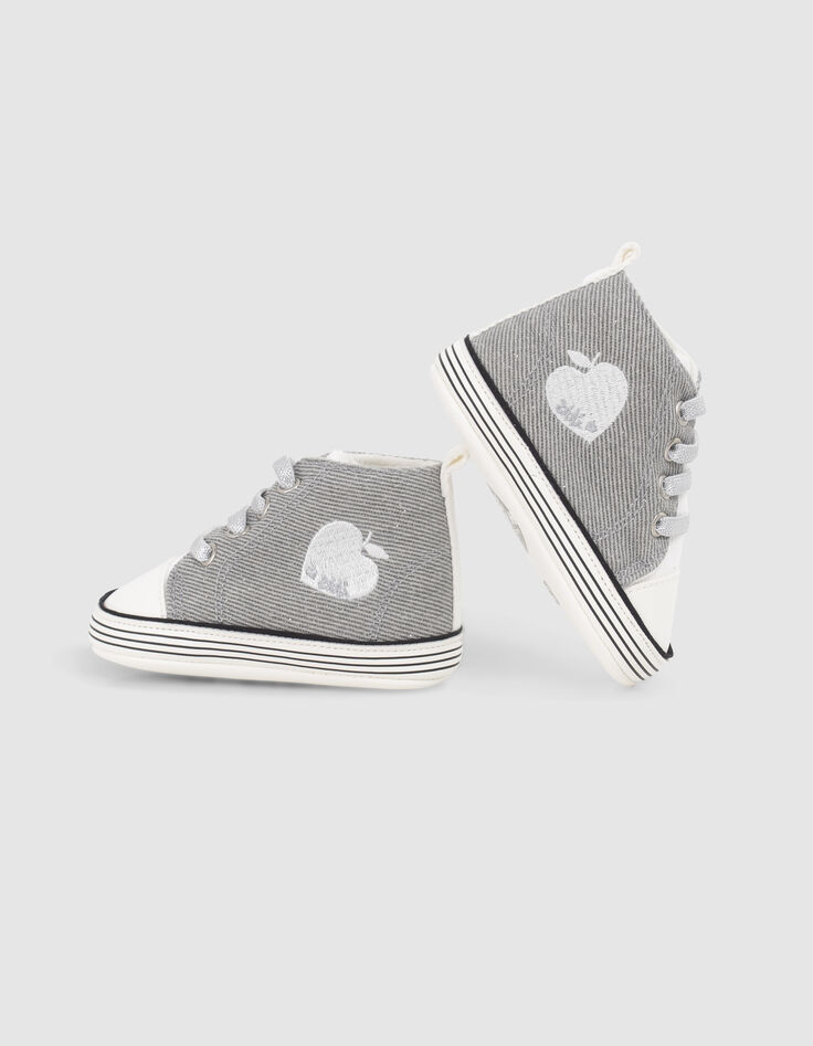 Baby girls’ grey & white embroidered apple-heart trainers-6