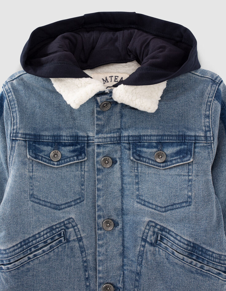 Boys’ blue denim Sherpa-lined jacket, hooded facing-5