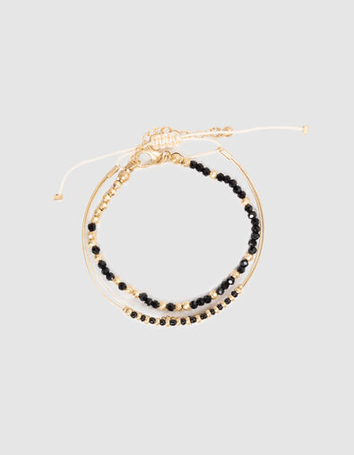 Yellow metal bracelets with black and gold beads for girls - IKKS