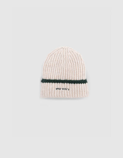 Girl's ribbed knit ecru hat with embroidered message - IKKS