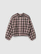 Girls’ pink and khaki check cropped blouse-2