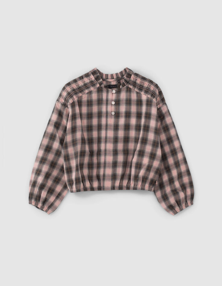 Girls’ pink and khaki check cropped blouse-2