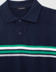 Boys’ navy knit polo shirt with placed stripes-2