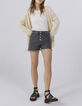 Women’s grey denim fringed high-waist shorts-7