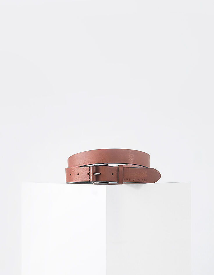 Men’s cognac leather belt with coated buckle-1