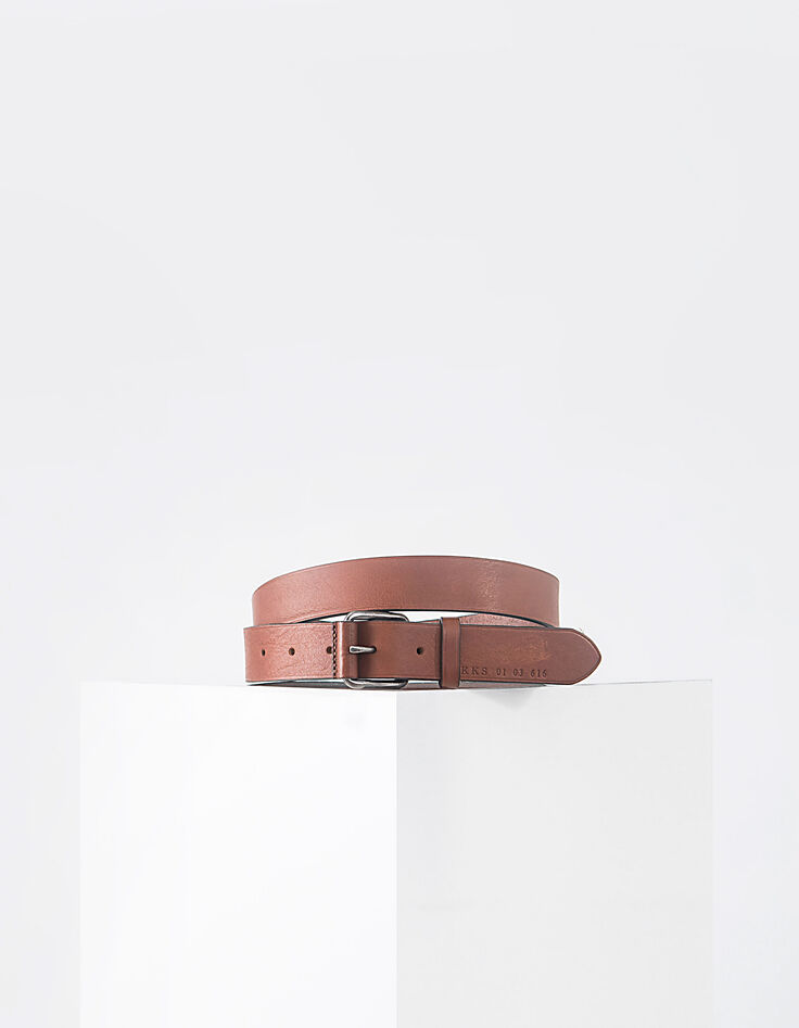 Ceinture cognac en cuir à boucle gainée Homme-1