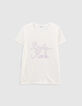 Tee-shirt blanc message et détails clous lilas Femme-1