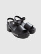 Women’s black leather sandals with wooden heels-2