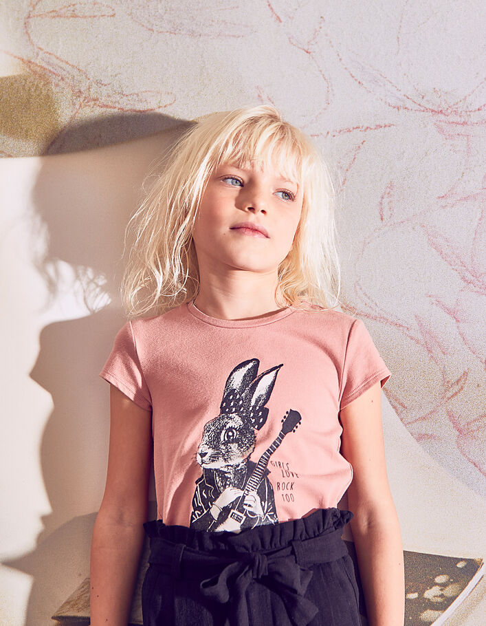 Dezelfde enz dealer Dusty rose T-shirt bio opdruk glitterkonijn meisjes