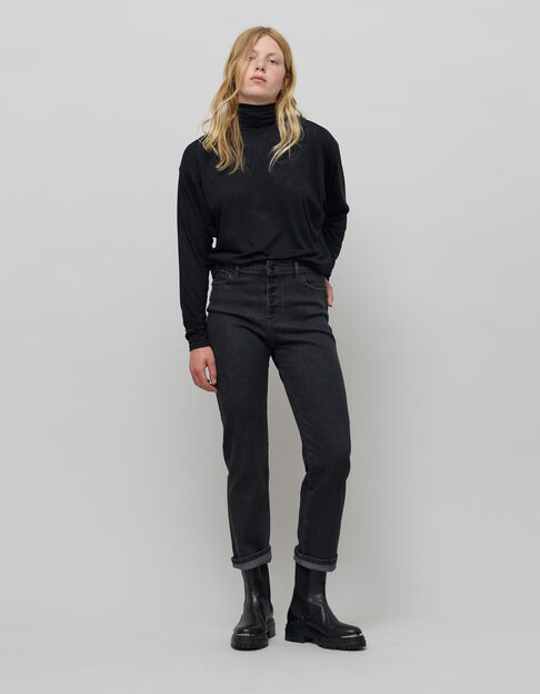 Schwarze verwaschene Straight-Jeans mit hoher Taille - IKKS