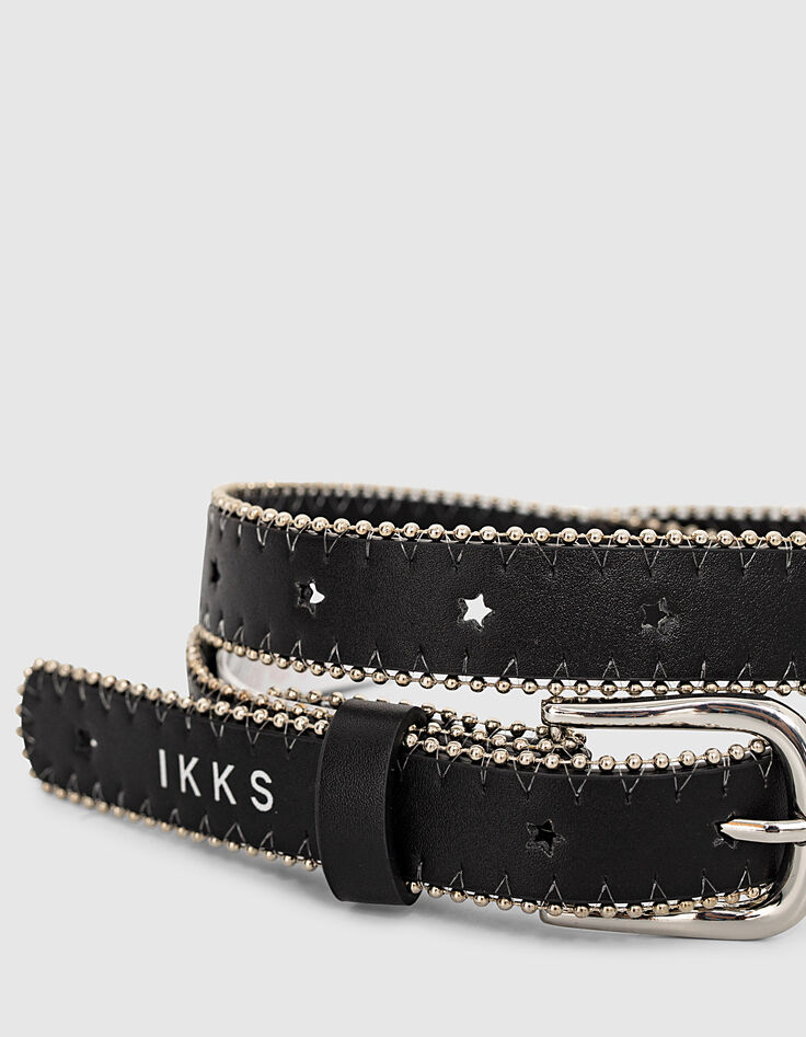Girls’ black star-perforated belt edged in microbeads-4