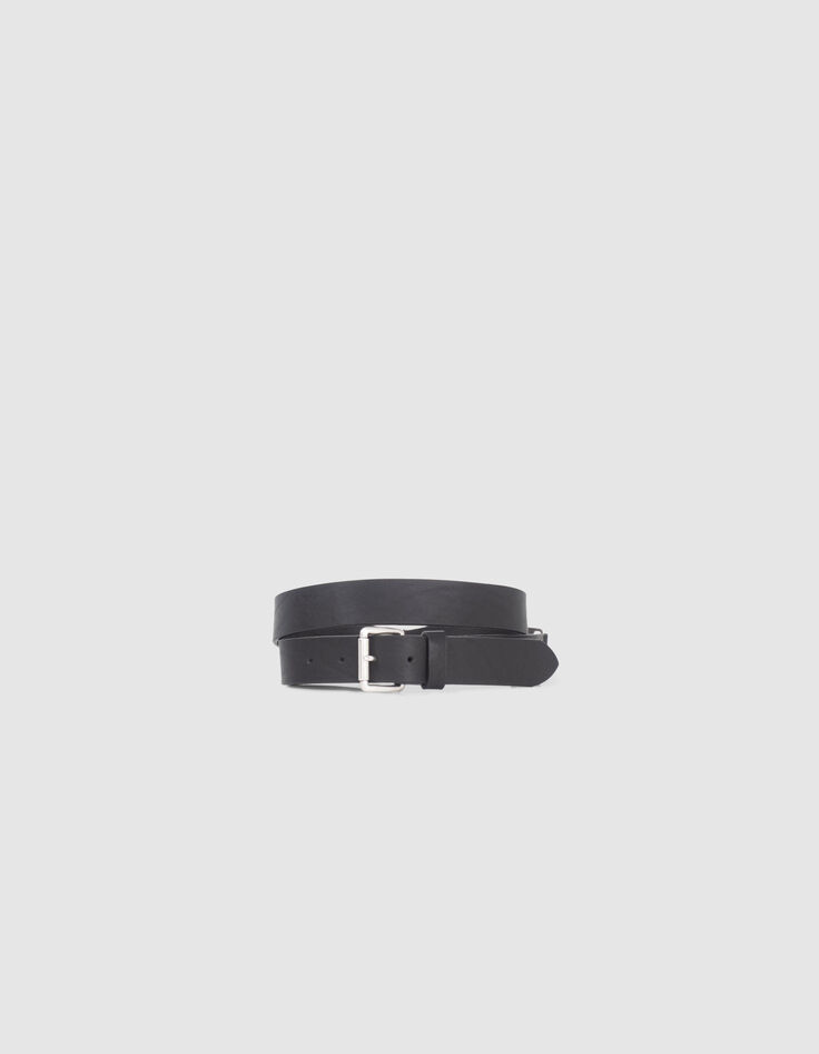 Ceinture noire cuir détail boucle métal Homme-1