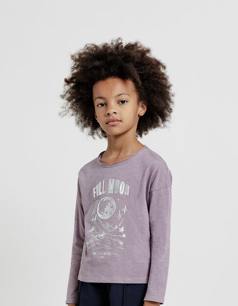Girl's lilac organic cotton visual moon t-shirt - IKKS