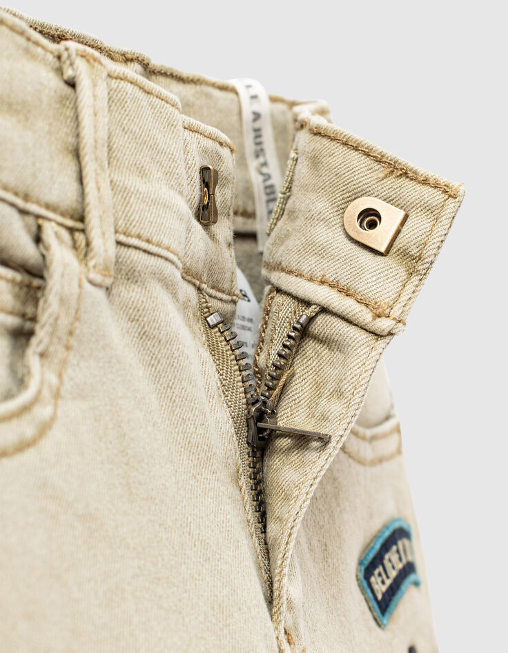 Boys’ medium beige denim Bermudas with patches -4