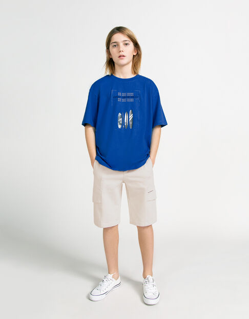 T-shirt bleu coton bio surfs et message embossé garçon - IKKS