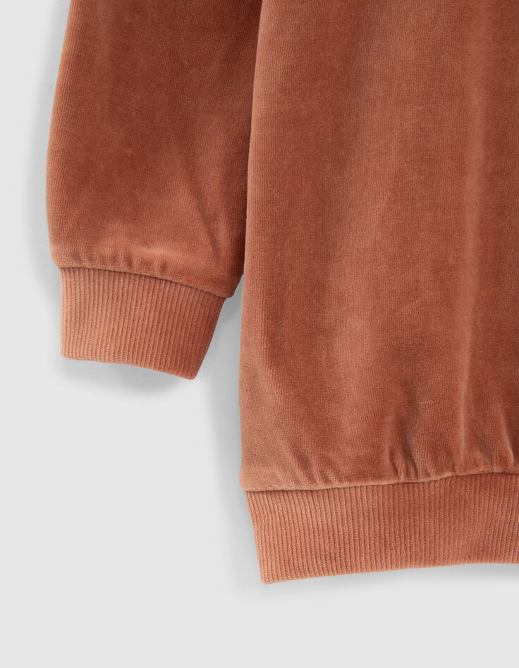 Girls’ copper pink velvet knit hooded dress-8