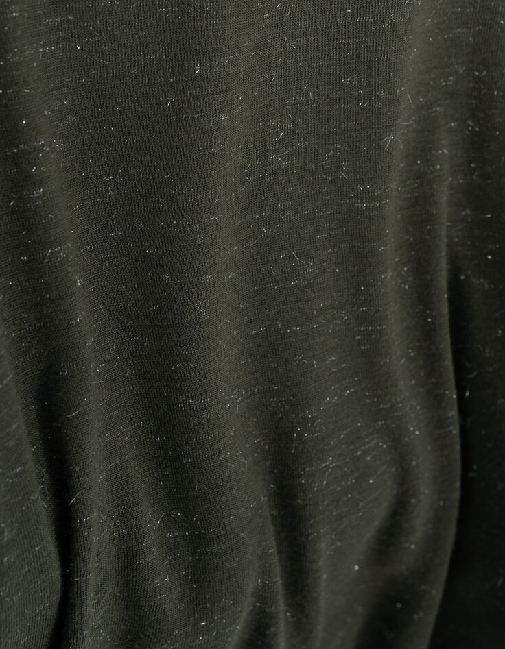 Camiseta de mujer de viscosa caqui con cuello en V y strass-6