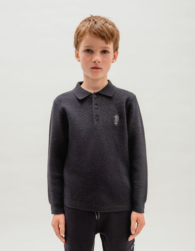 Black sweater polo neck Intarsia message boy back - IKKS