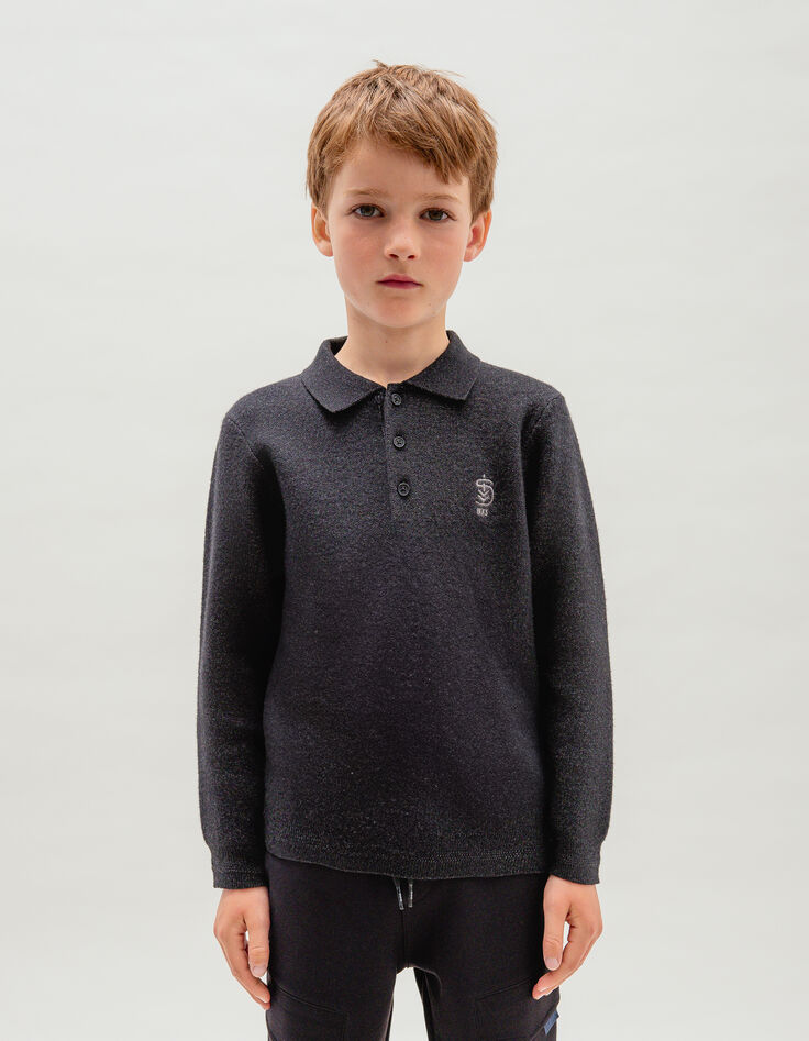 Black sweater polo neck Intarsia message boy back-1