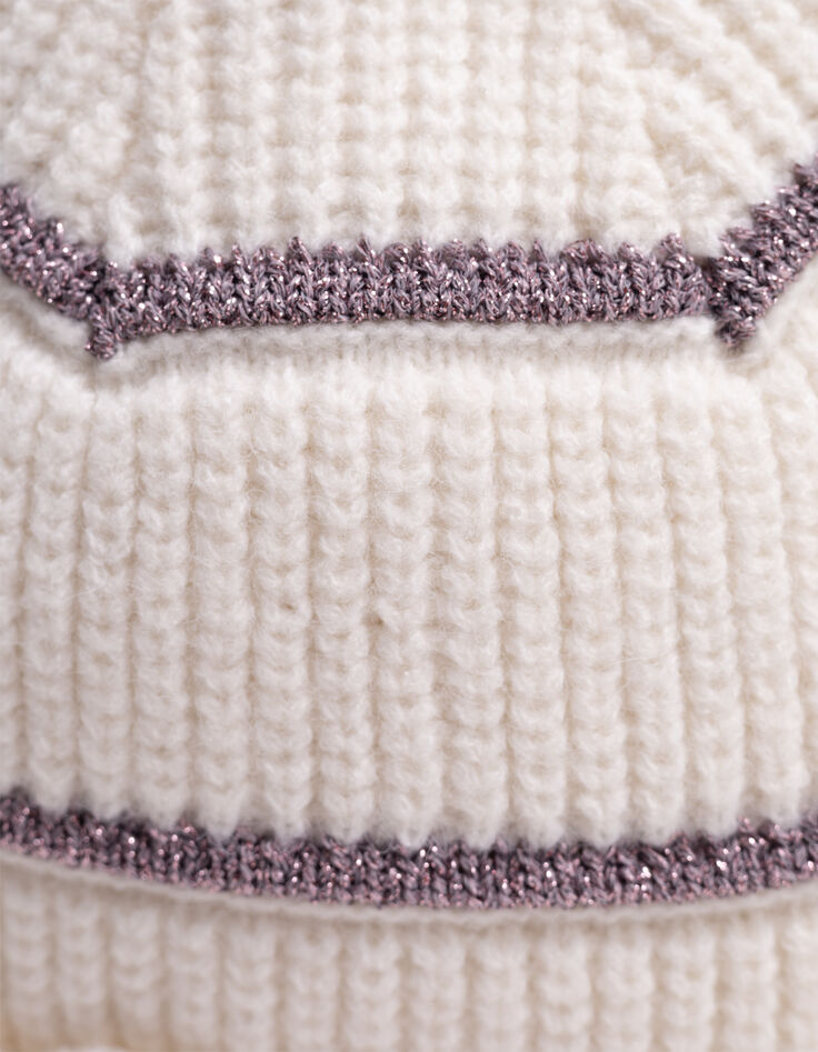 Girl's ecru lurex striped knitted hat-6