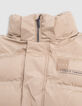 Chaqueta de plumón beige de niño con capucha desmontable-4