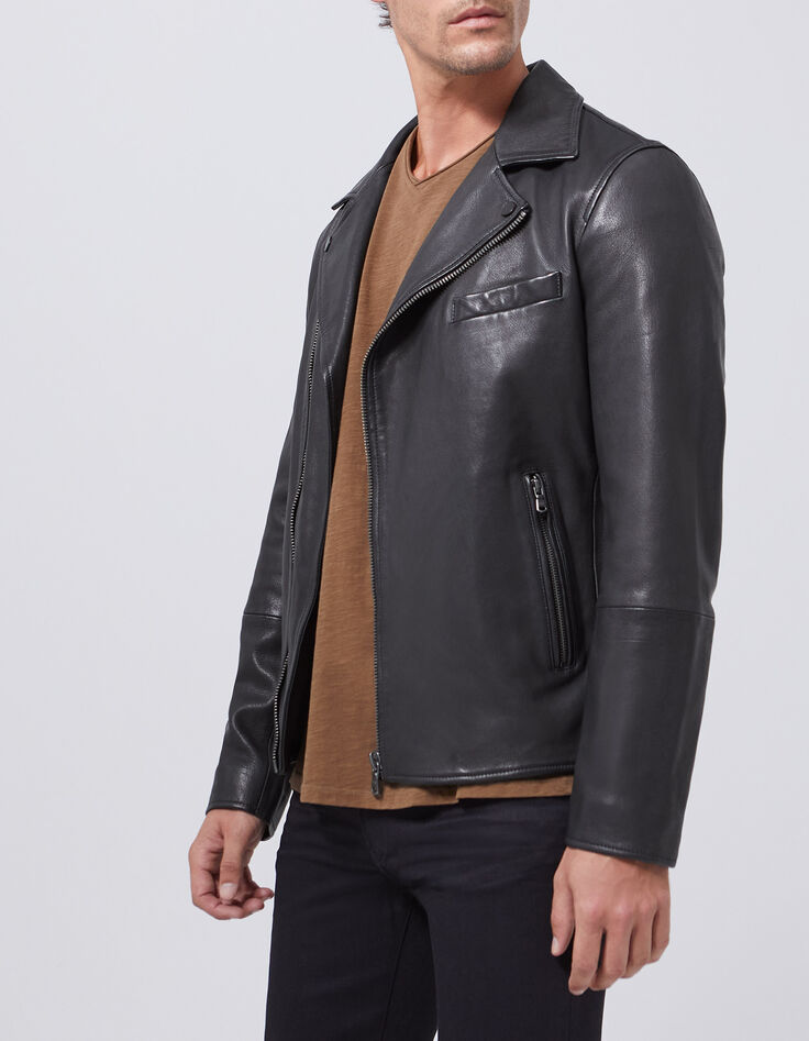 Schwarze Herren-Lederjacke im Biker-Stil-2