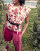 Veste sans manches matelassée imprimé floral rose femme-3