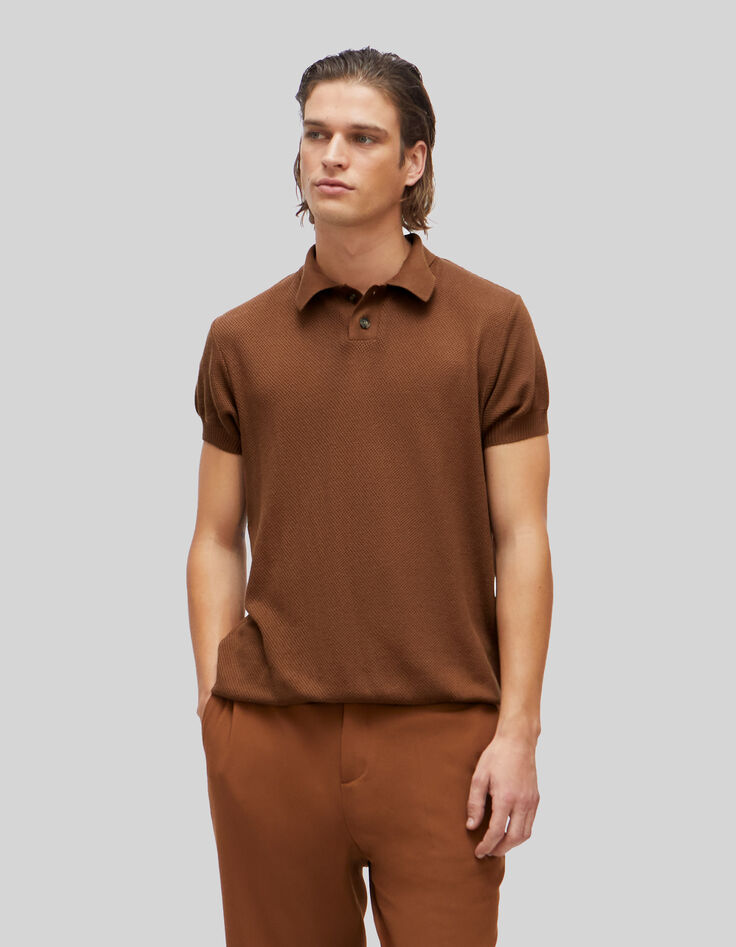 Pure Edition – Men’s amber openwork knit polo shirt-1