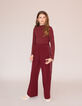 Wide-leg burgundy pants with ecru bias on girls' sides-2