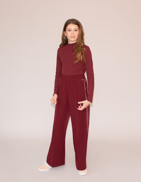 Wide-leg burgundy pants with ecru bias on girls' sides - IKKS