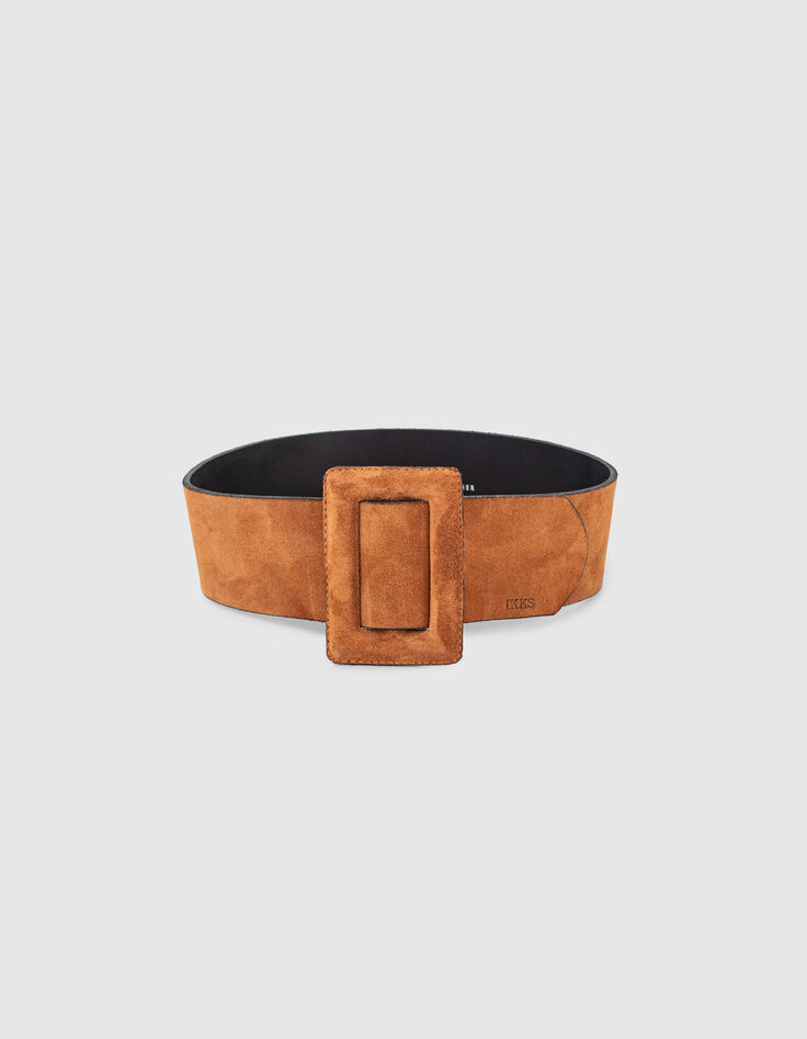 Ceinture large pour robe cuir suédé camel femme-2