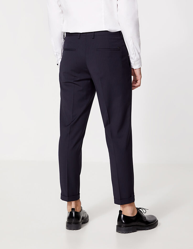 Men’s navy fine-stripe CROPPED suit trousers-4