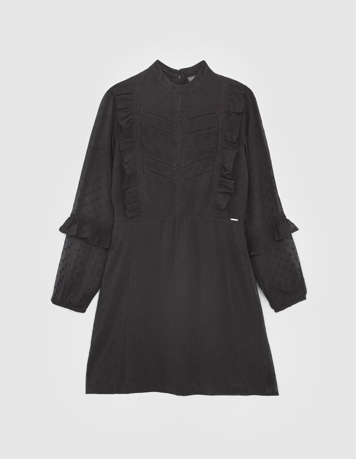 Robe noire jacquard plumetis à plastron fille-3