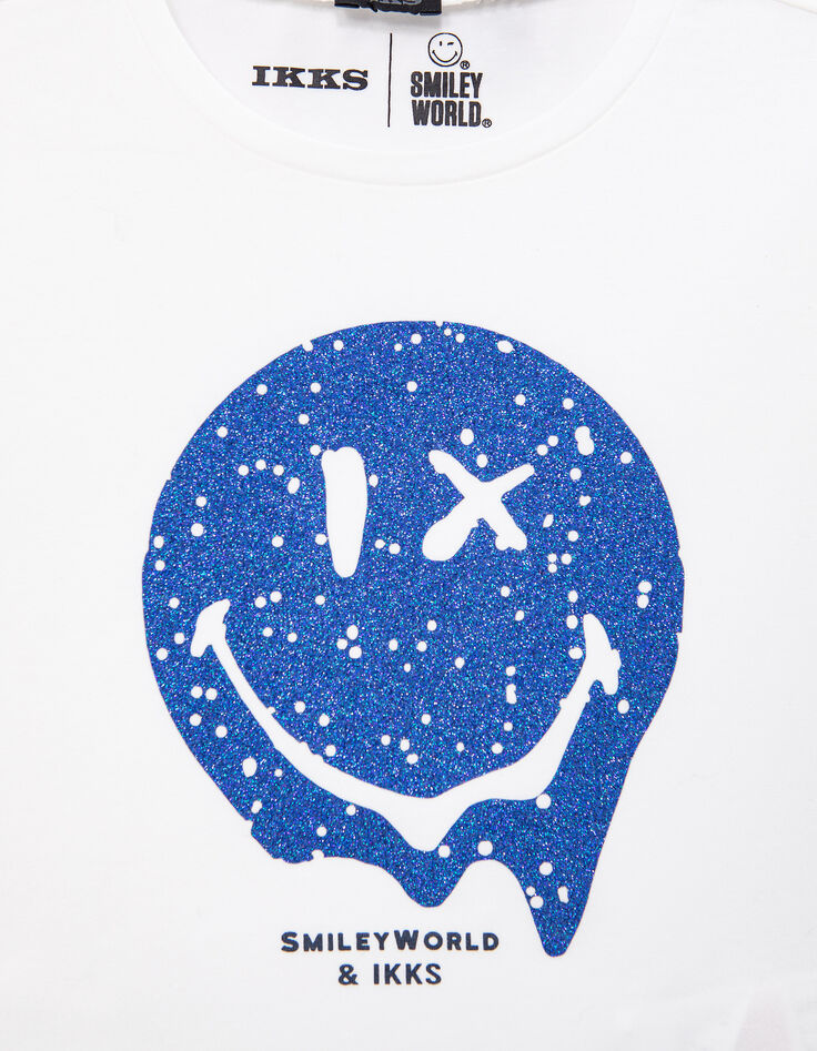 Weißes Mädchen-T-Shirt mit blauem Glitzer-SMILEYWORLD-6