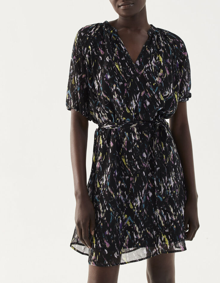 Korte jurk met kleurige print gerecycleerd dames-1