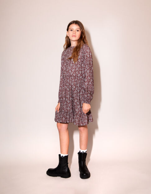 Girl's burgundy micro floral print dress - IKKS