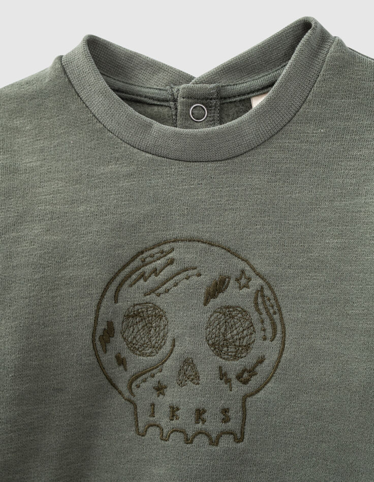 Baby’s khaki skull embroidery organic fabric sweatshirt-3