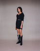 Women’s black chevron stitch knit short dress-6