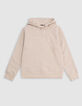 Sudadera con capucha beige de niño con mensajes en relieve-3