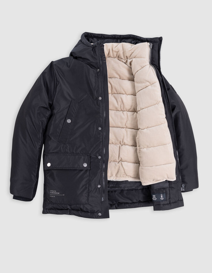 Parka 2-en-1 noire avec doudoune velours garçon-3