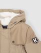 Boys' beige mixed fabric hooded fur-lined parka-2