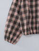 Girls’ pink and khaki check cropped blouse-6