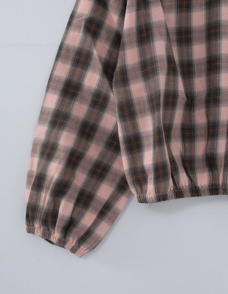 Girls’ pink and khaki check cropped blouse-6
