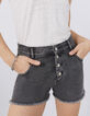 Women’s grey denim fringed high-waist shorts-1