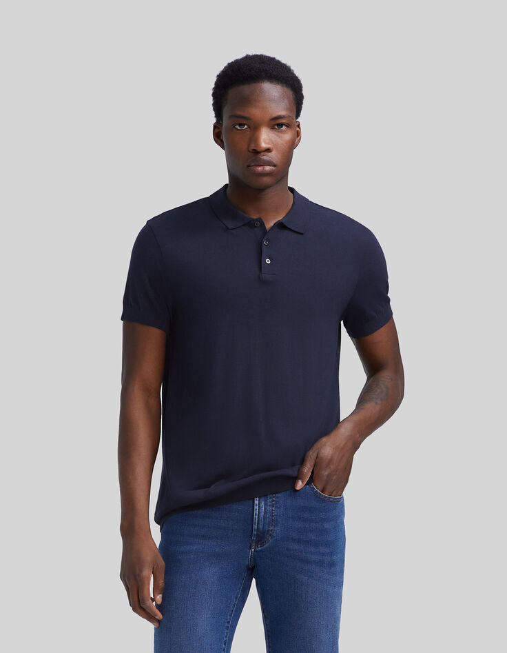 Polo marine en coton modal Homme-1