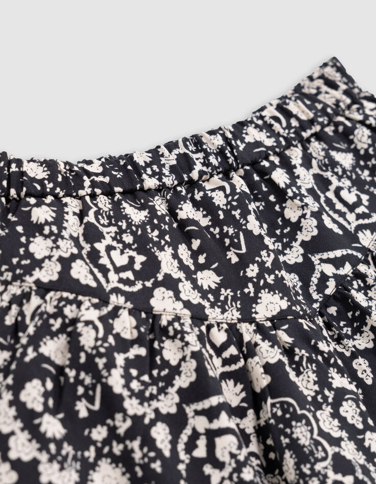 Short black skirt floral print rock girl-3