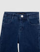 Girls’ blue WIDE LEG jeans, fixed fringed turned up cuffs-2