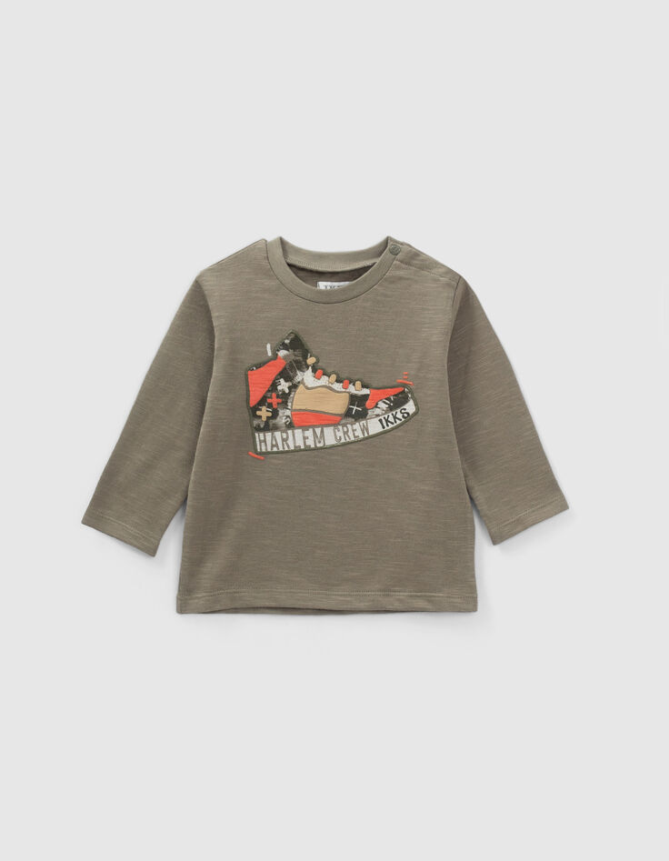 Camiseta caqui algodón deportivas relieve bebé niño-1