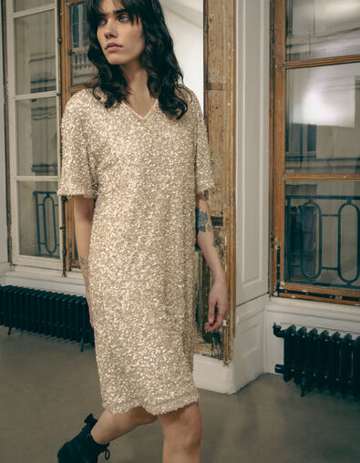 Robe champagne brodée sequins Femme - IKKS